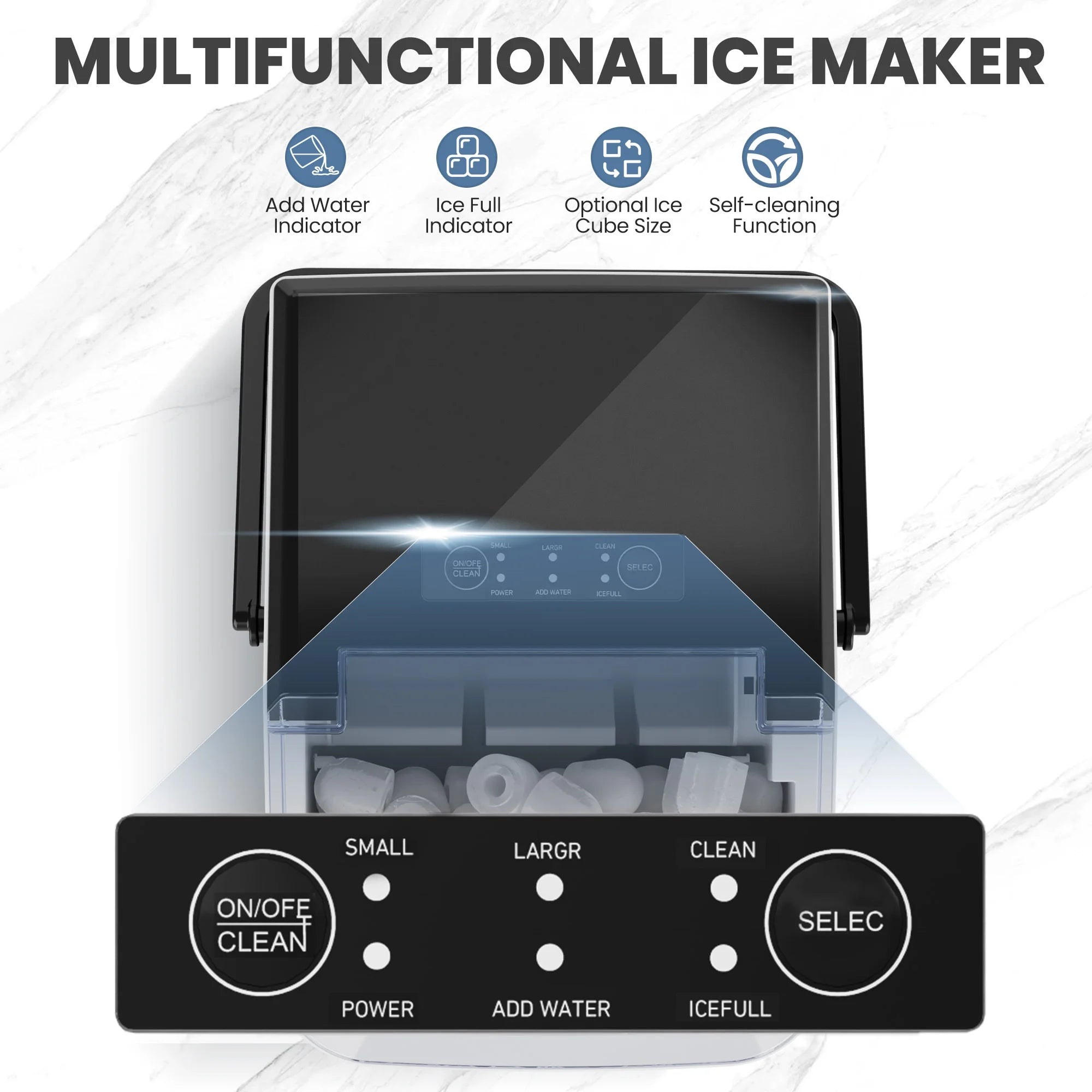 Portable Ice Maker Machine, 26.5 Lb/Day Ice, Two Ice Sizes, Self-Cleaning Function, Bullet Ice Maker with Ice Scoop & Basket, Black