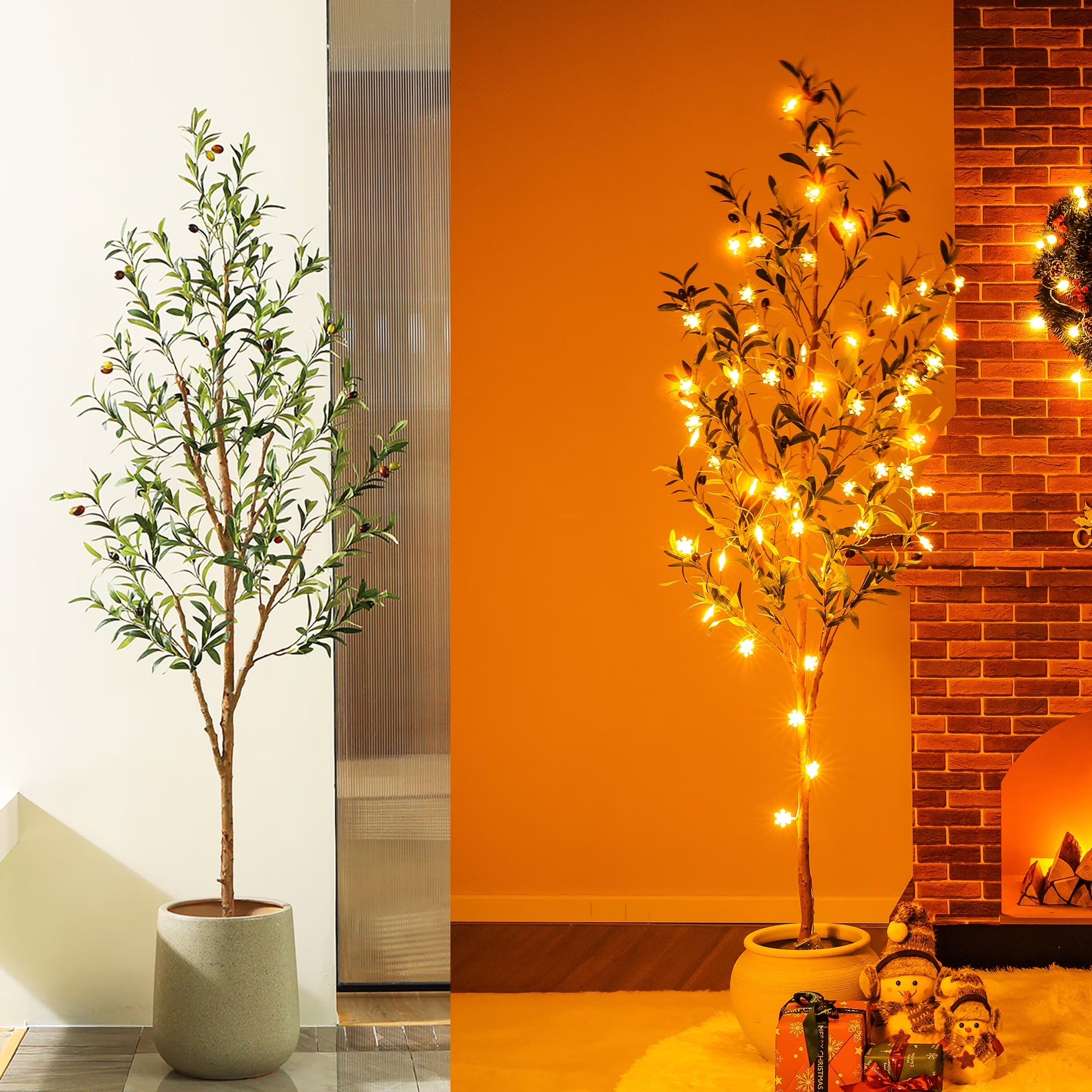 6Ft Artificial Olive Tree Indoor, Tall Faux Olive Tree, Artificial Plants with Natural Wood Trunk and Lifelike Fruits for Home Office Decor