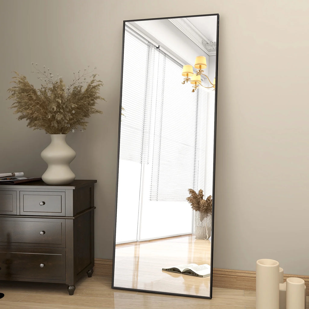 64"X21" Full Length Mirror Rectangle Body Dressing Floor Standing Mirrors, Black