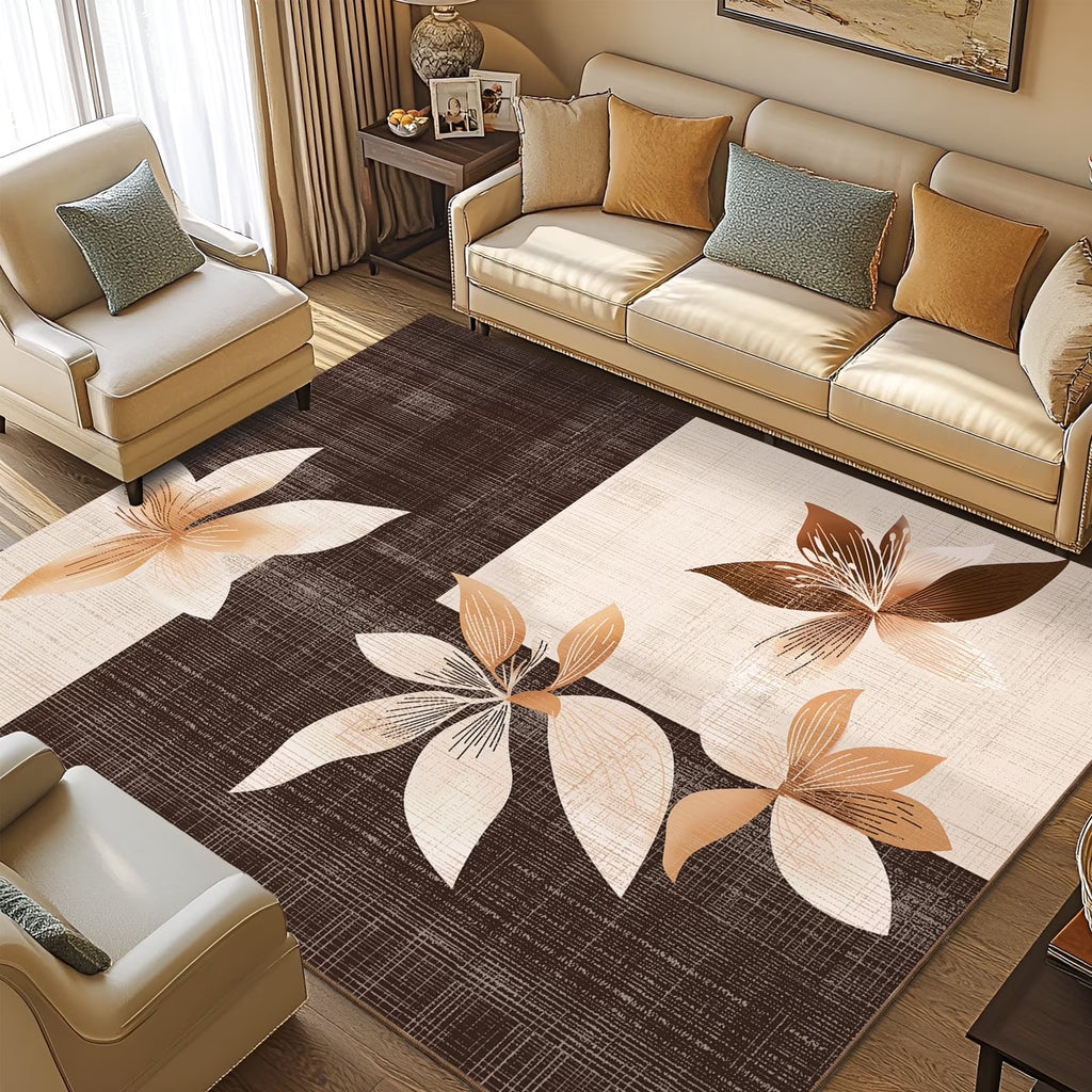 9'X12' Floral Area Rugs, Machine Washable Rug for Living Room- Soft Indoor Carpet, Low Pile for Bedroom, Dining Room, Playroom, Office, Brown