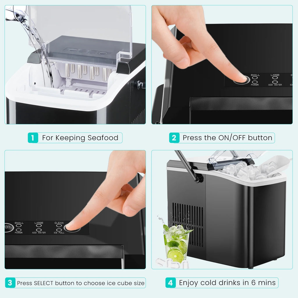 Portable Ice Maker Machine, 26.5 Lb/Day Ice, Two Ice Sizes, Self-Cleaning Function, Bullet Ice Maker with Ice Scoop & Basket, Black