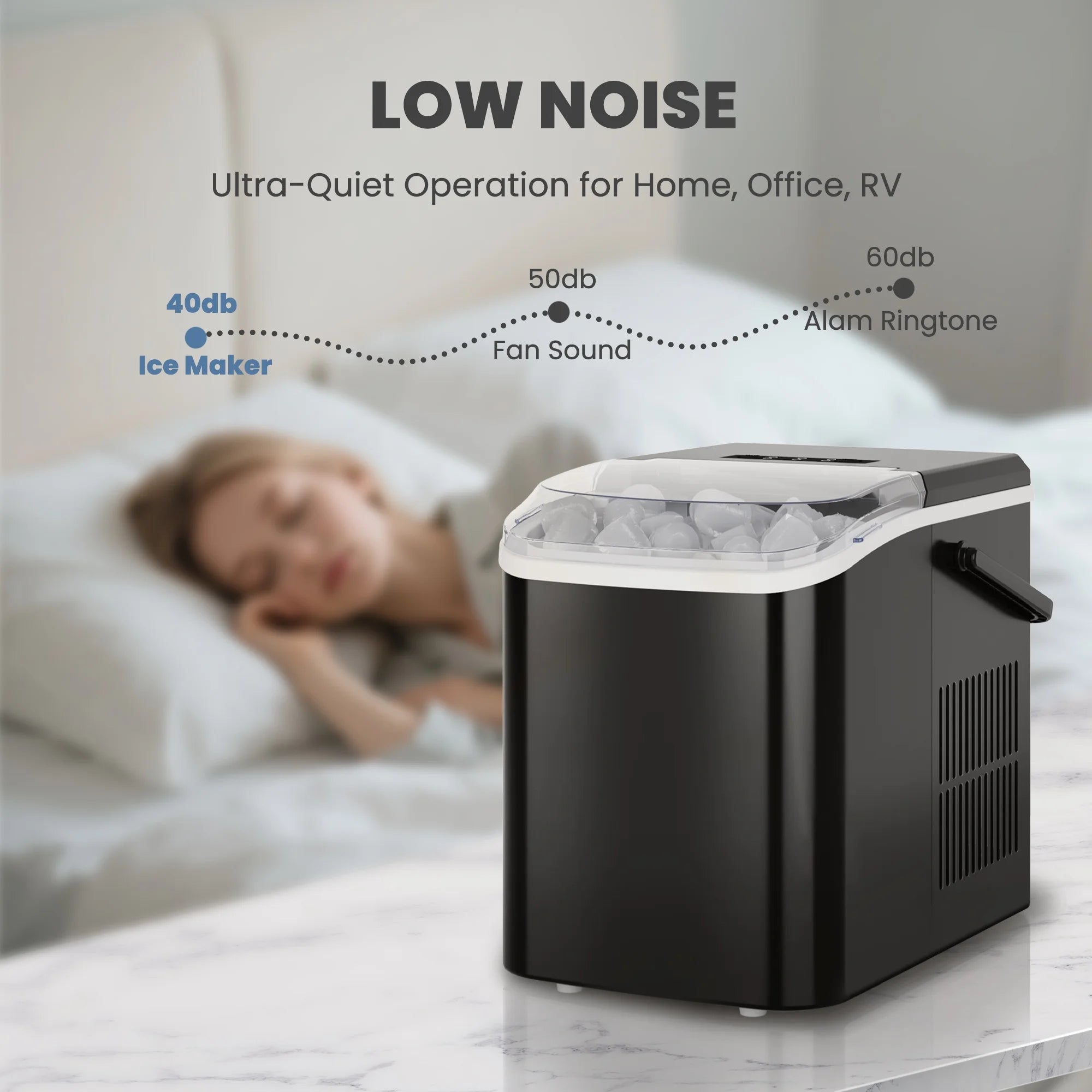 Portable Ice Maker Machine, 26.5 Lb/Day Ice, Two Ice Sizes, Self-Cleaning Function, Bullet Ice Maker with Ice Scoop & Basket, Black
