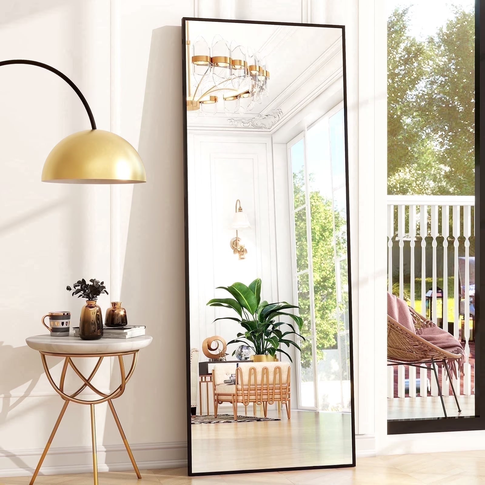 64"X21" Full Length Mirror Rectangle Body Dressing Floor Standing Mirrors, Black