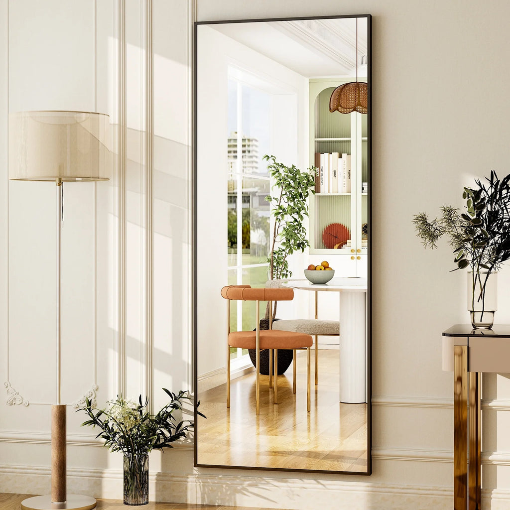 64"X21" Full Length Mirror Rectangle Body Dressing Floor Standing Mirrors, Black