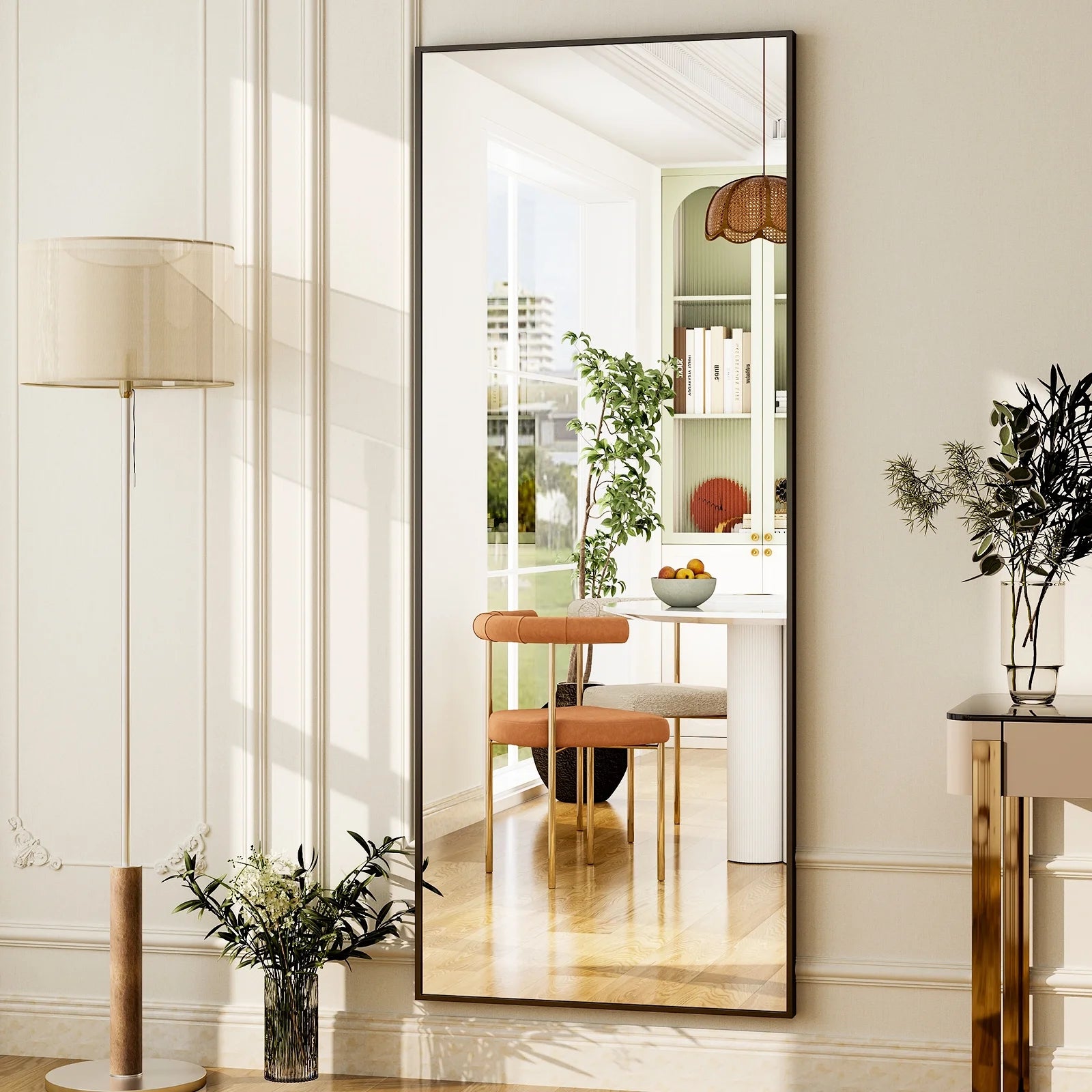 64"X21" Full Length Mirror Rectangle Body Dressing Floor Standing Mirrors, Black