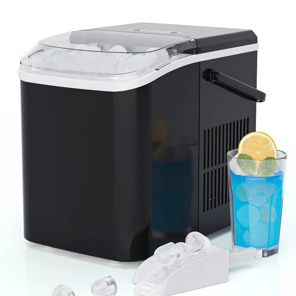 Portable Ice Maker Machine, 26.5 Lb/Day Ice, Two Ice Sizes, Self-Cleaning Function, Bullet Ice Maker with Ice Scoop & Basket, Black