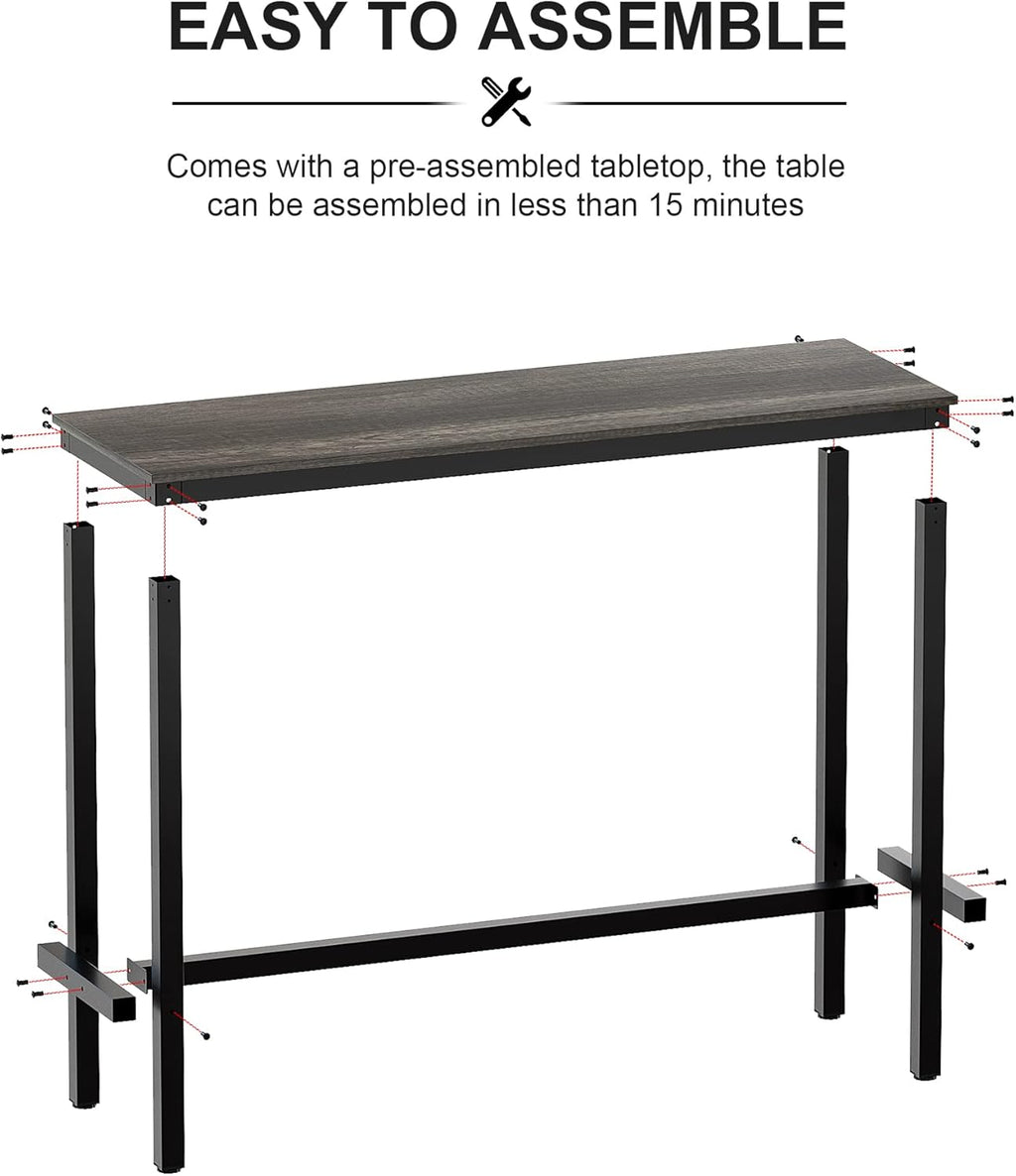 Bar Table, Bar Height Pub Table, Counter Height Table with Sturdy Metal Frame, Rectangular High Top Table for Kitchen & Dining, Living Room (47.24", Black Oak)