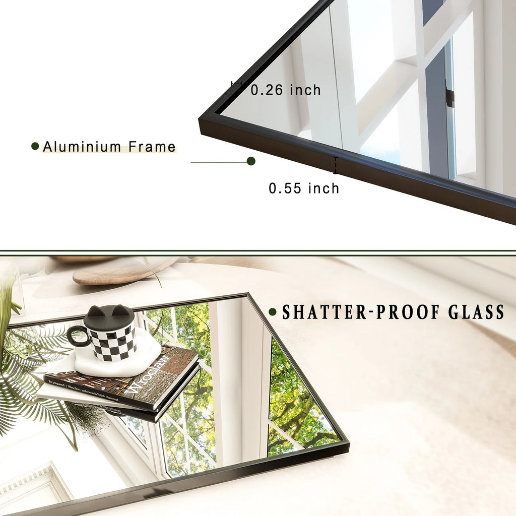 64"X21" Full Length Mirror Rectangle Body Dressing Floor Standing Mirrors, Black