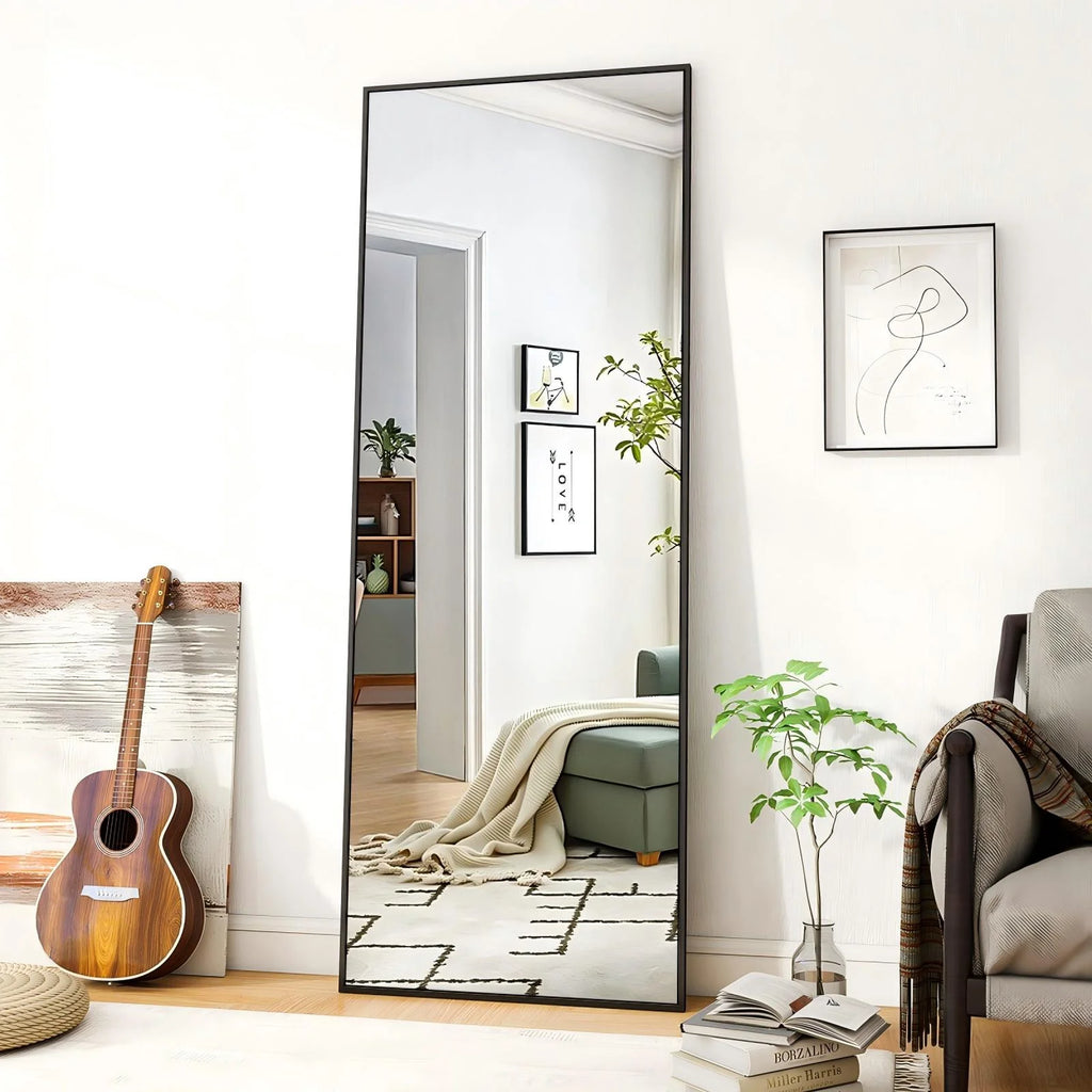 64"X21" Full Length Mirror Rectangle Body Dressing Floor Standing Mirrors, Black