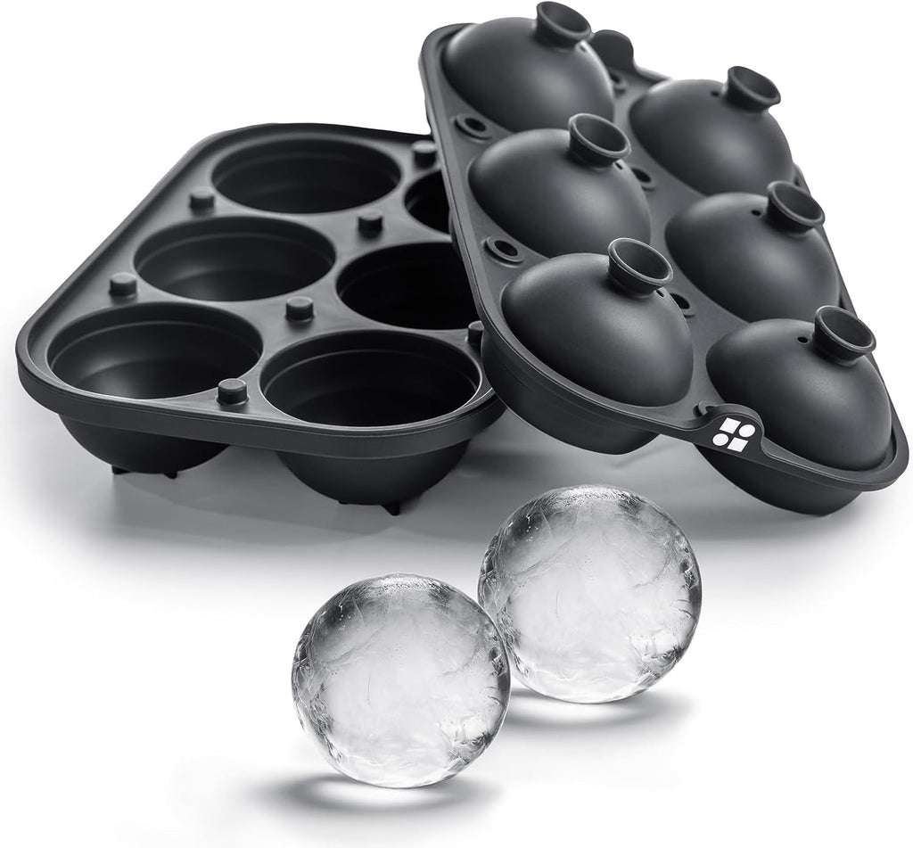 Ice Cube Molds – Large Silicone Ice & Sphere Mold Combo with Built-In Easy-Fill Funnel 2-Inch round & Square Whiskey Ice Molds for Cocktails & Bourbon