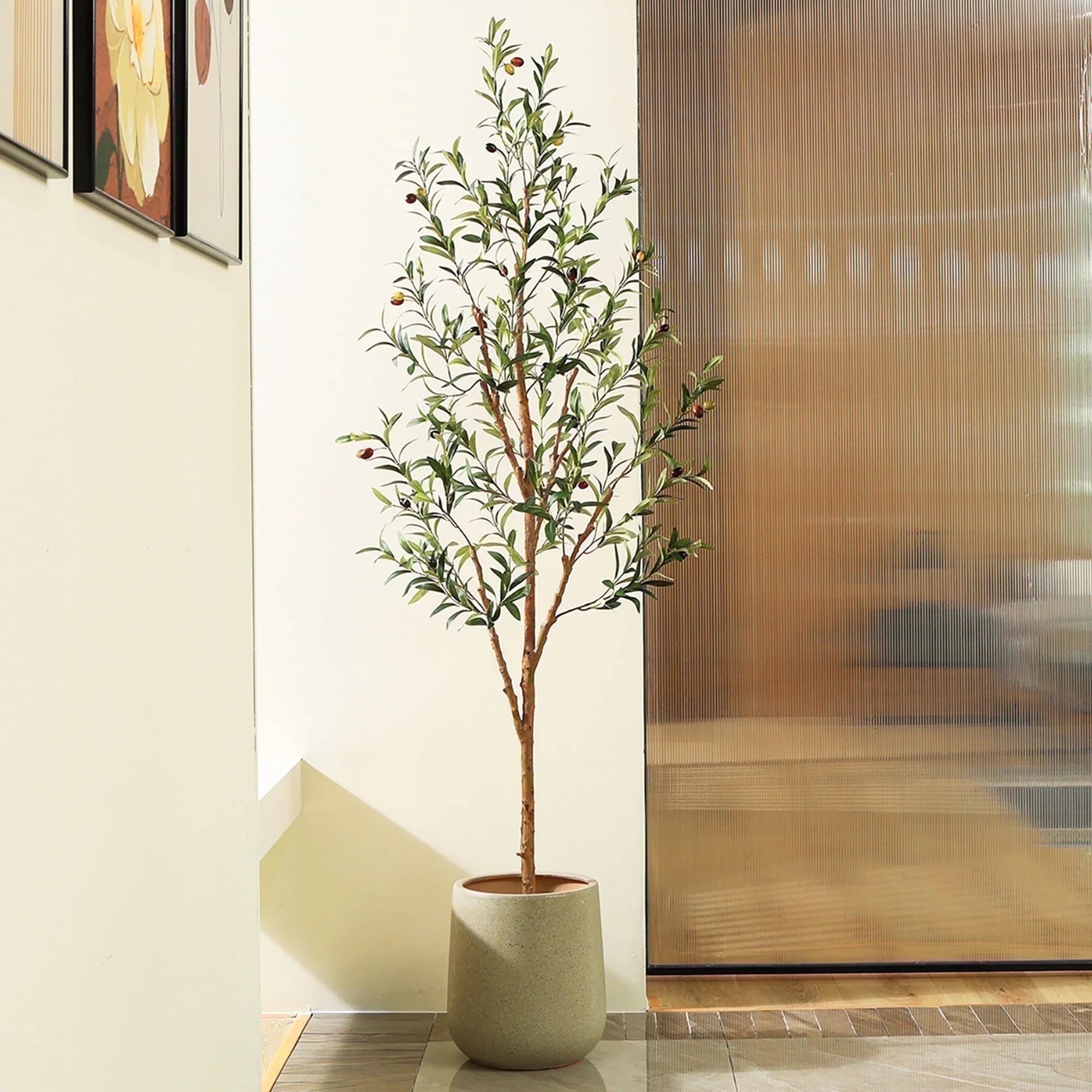 6Ft Artificial Olive Tree Indoor, Tall Faux Olive Tree, Artificial Plants with Natural Wood Trunk and Lifelike Fruits for Home Office Decor