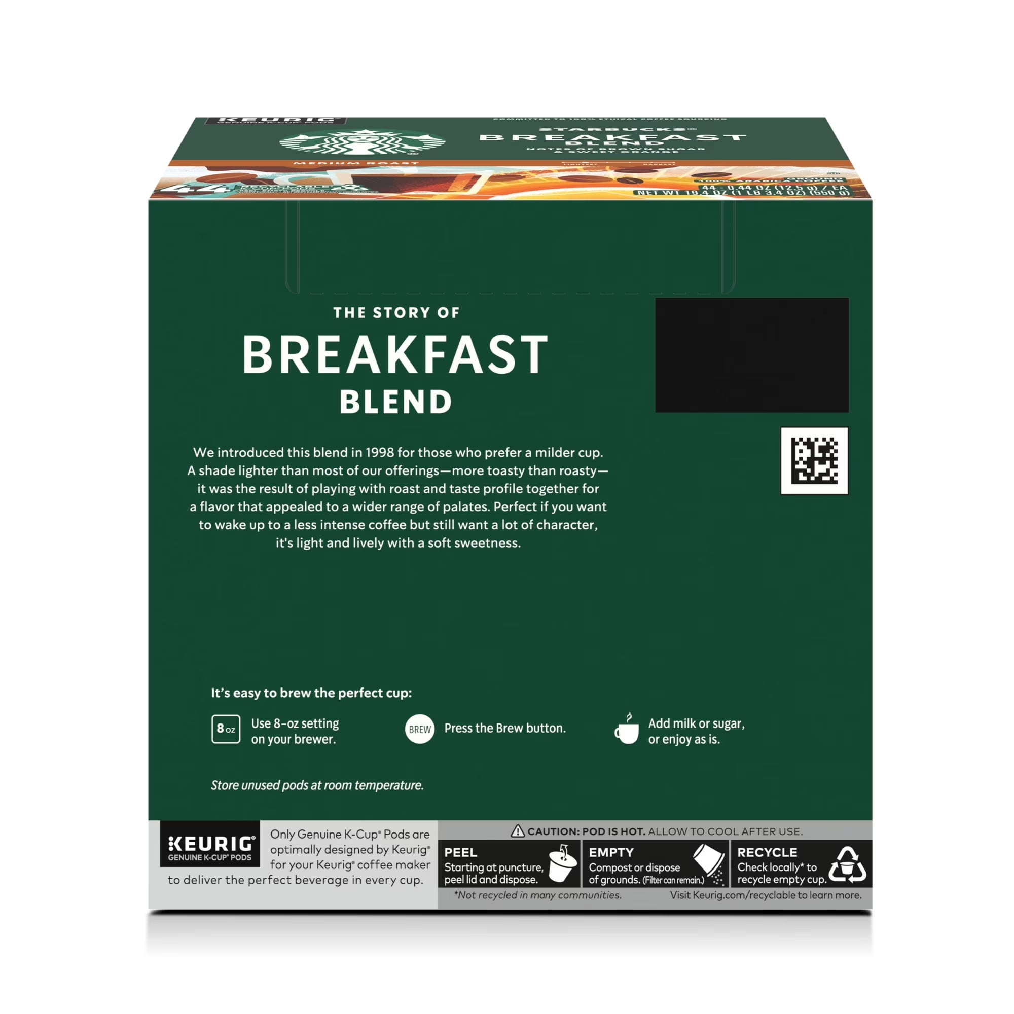 Starbucks Breakfast Blend, Hot or Iced Coffee, Medium Roast K-Cup Coffee Pods, 44 Count​